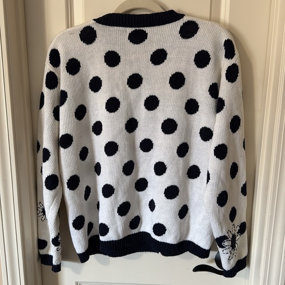 Vintage 90s Eagle’s Eye Knit Cardigan Sweater Polka Dots and Daisy - Picture 4 of 10